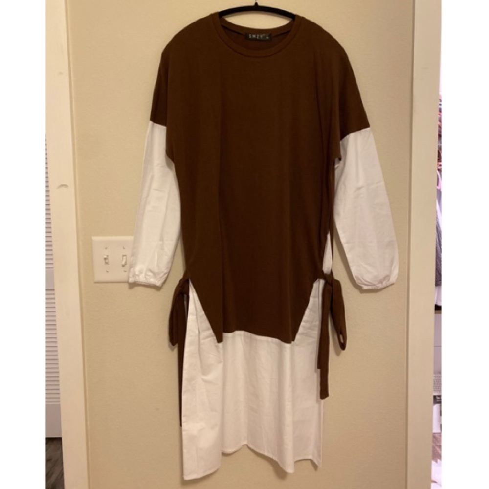 Fake Two-Piece Sweatshirt and Poplin Shirt Dress